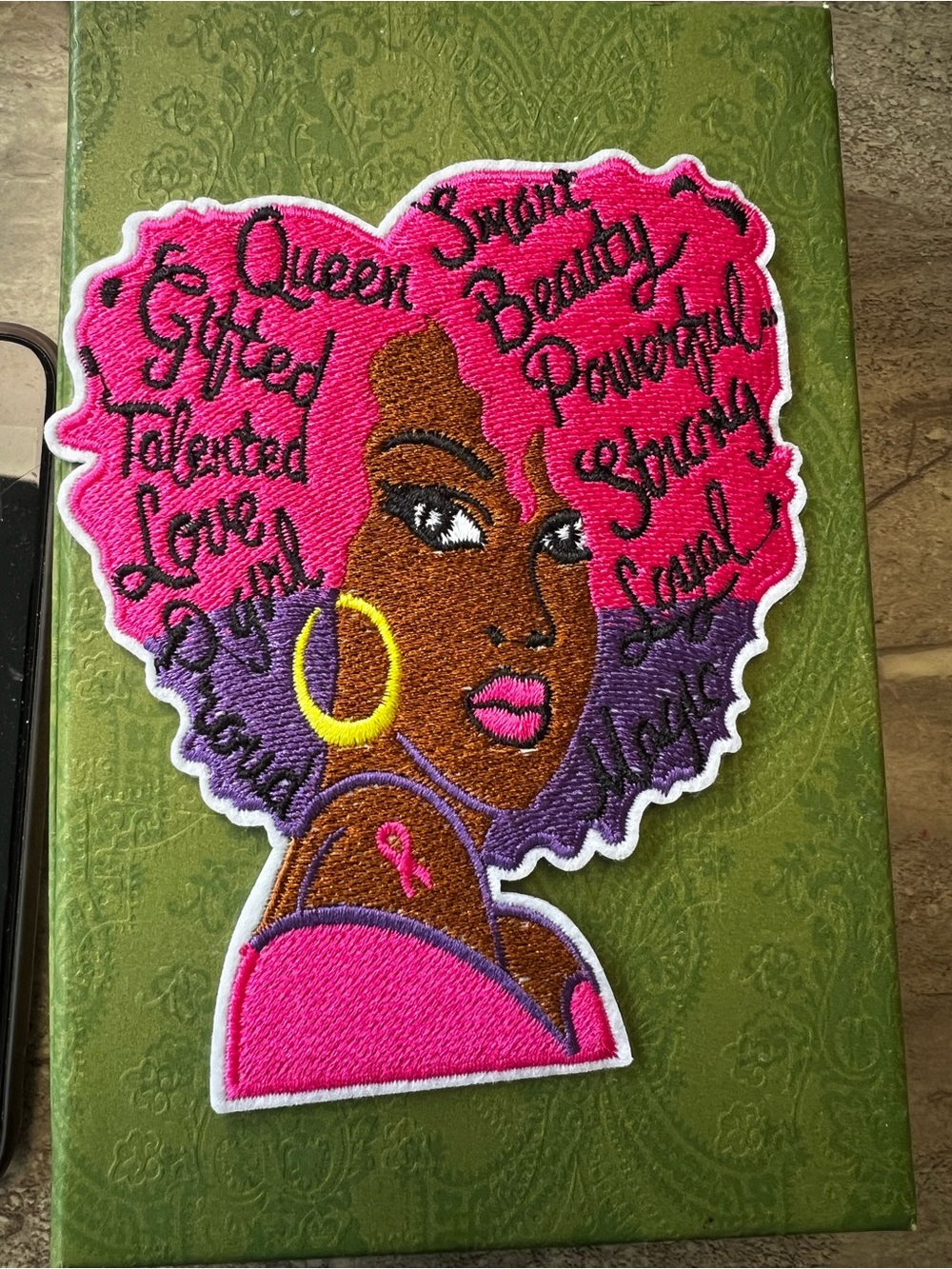 Iron on Afro-Style Embroidered Patch - Pink & Purple Hair